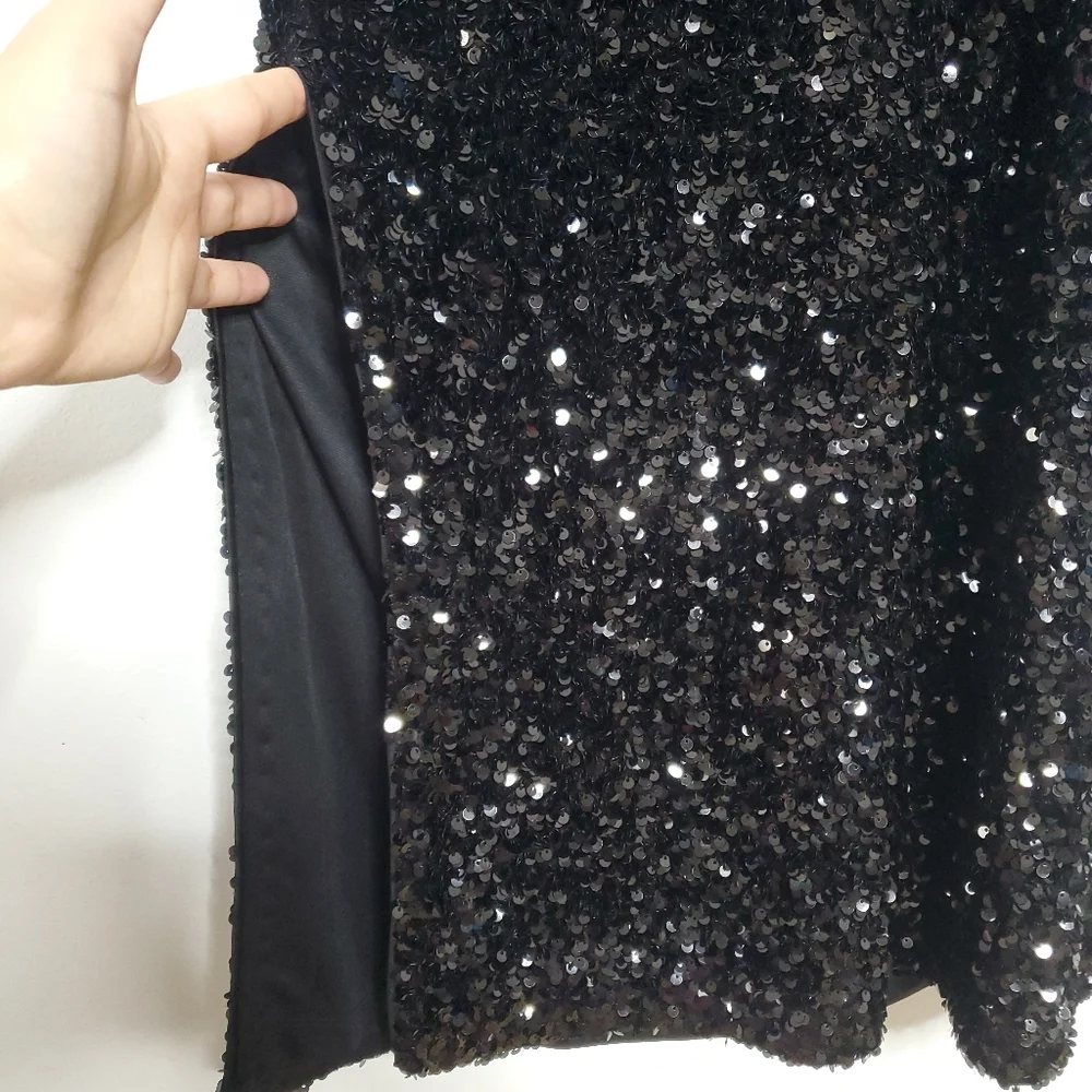 $898 Frances Valentine Regina Sequin Dress Size M Black Designer Wedding Glamour - Picture 11 of 16
